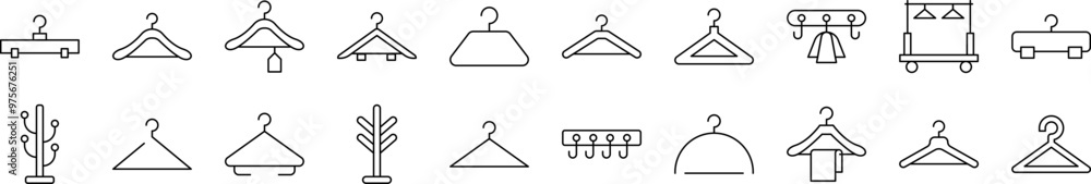 Bundle of Line Icons of Clothing Hanger. Editable Stroke. Minimalistic Linear Pictogram for Design of Cards, Apps, Banners, Posts Bundle of Line Icons of Clothing Hanger. Editable Stroke. Minimalistic Linear Pictogram for Design of Cards, Apps, Banners, Posts