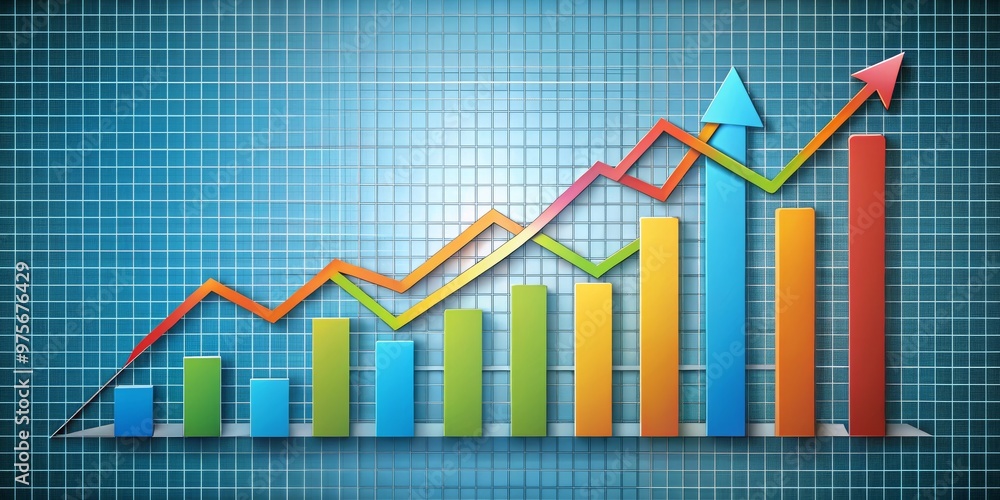 Fototapeta premium Upward Trend Bar Chart on Blue Grid, Business Growth, Financial Success, Economic Development