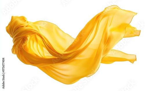 ellow silk cloth floating, cut out on white background 