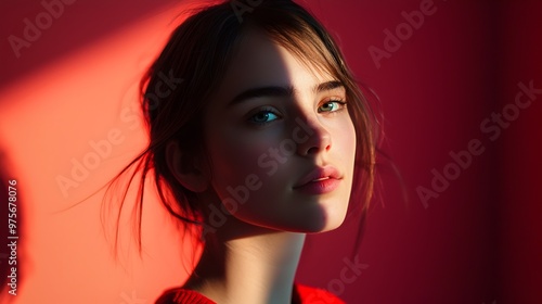 Mesmerizing Red Lit Portrait of Confident and Alluring Female Model