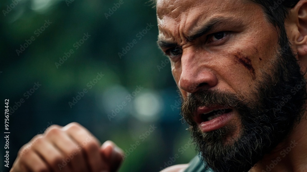 Close-up portrait of angry furious brutal muscular bearded man person ready to fight and threatening with clenched fist. Violence menace aggression photography illustration header concept. Close-up portrait of angry furious brutal muscular bearded man person ready to fight and threatening with clenched fist. Violence menace aggression photography illustration header concept.