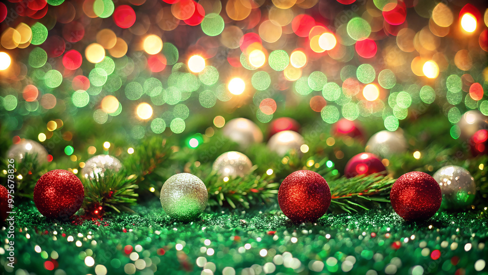 Christmas background with green glitter and twinkling red and white lights, traditional yet festive look Christmas background with green glitter and twinkling red and white lights, traditional yet festive look