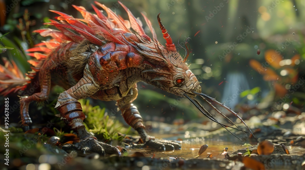Fantasy Creature Dragon in Forest - Digital Art Fantasy Creature Dragon in Forest - Digital Art