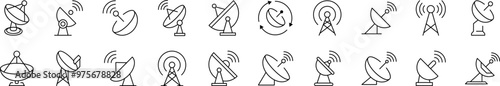 Satellite Dish Line Icon Collection. Editable Stroke. Minimalistic Linear Pictogram for Design of Cards, Apps, Banners, Posts
