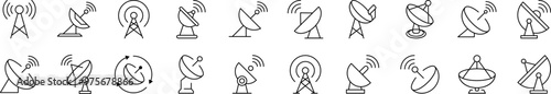 Bundle of Line Icons of Satellite Dish. Editable Stroke. Minimalistic Linear Pictogram for Design of Cards, Apps, Banners, Posts