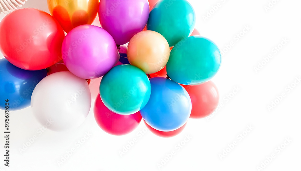 A bunch of colorful balloons floating against a white background A bunch of colorful balloons floating against a white background