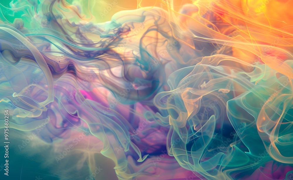 Obraz premium Artistic wallpaper featuring a delicate swirling flow of bright colours and swirling patterns.