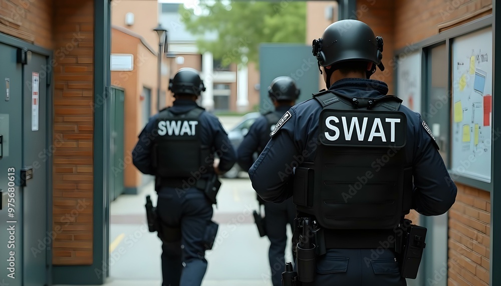 Swat team officers inside a school Swat team officers inside a school