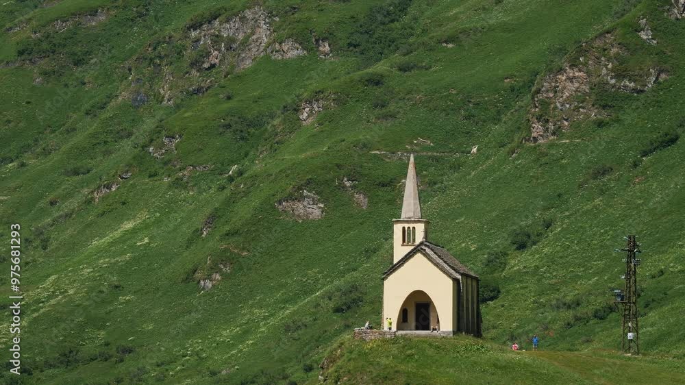 Alpine Church on a Lush Green Hillside A Serene Summer Retreat Alpine Church on a Lush Green Hillside A Serene Summer Retreat