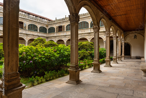 Cloister of the headquarters of the University of Santiago de Compostela, a world heritage city, Galicia.