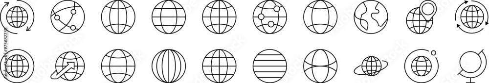 Globe Line Icon Collection. Editable Stroke. Minimalistic Linear Pictogram for Design of Cards, Apps, Banners, Posts Globe Line Icon Collection. Editable Stroke. Minimalistic Linear Pictogram for Design of Cards, Apps, Banners, Posts