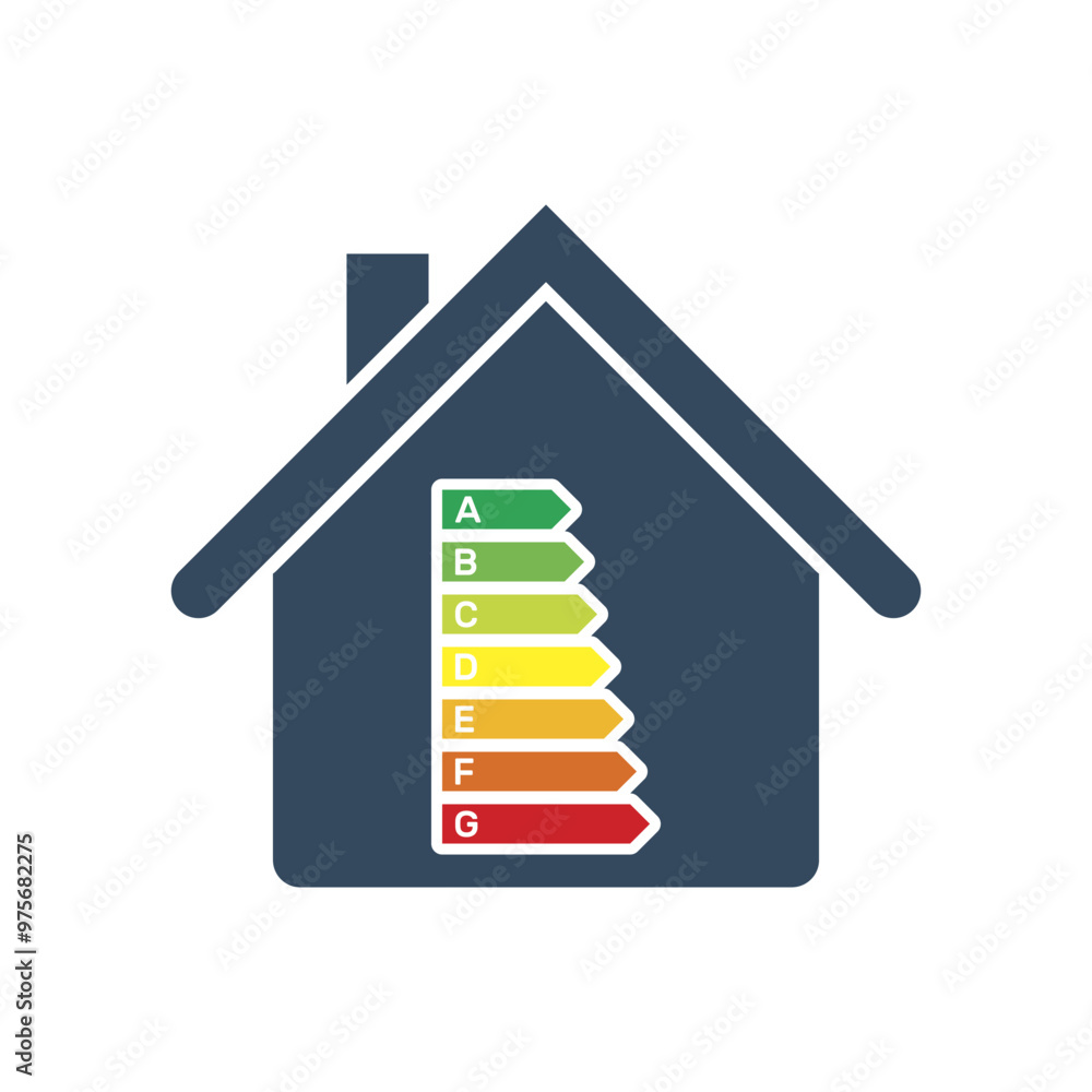 house energy efficiency rating, european union ecological classes from green a to red g, vector icon house energy efficiency rating, european union ecological classes from green a to red g, vector icon