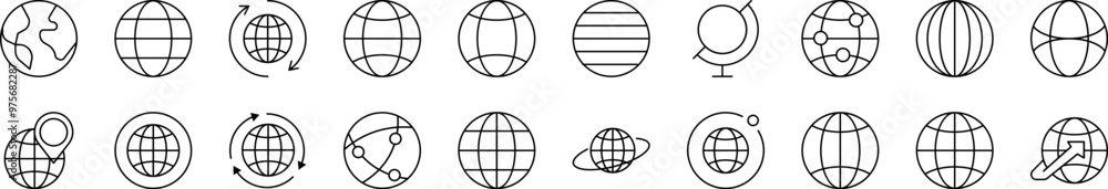 Fototapeta premium Globe Line Icon Bundle. Editable Stroke. Minimalistic Linear Pictogram for Design of Cards, Apps, Banners, Posts