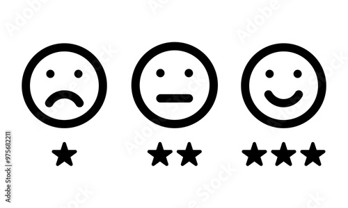 different moods smiles and stars rating, vector icons set