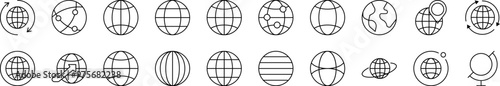 Globe Line Icon Collection. Editable Stroke. Minimalistic Linear Pictogram for Design of Cards, Apps, Banners, Posts