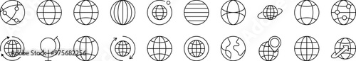 Pack of Line Icons of Globe. Editable Stroke. Minimalistic Linear Pictogram for Design of Cards, Apps, Banners, Posts