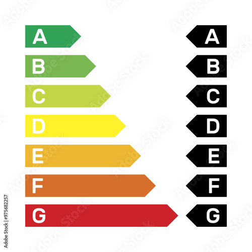 european energy efficiency rating, ecological classes from green a to red g, vector illustration