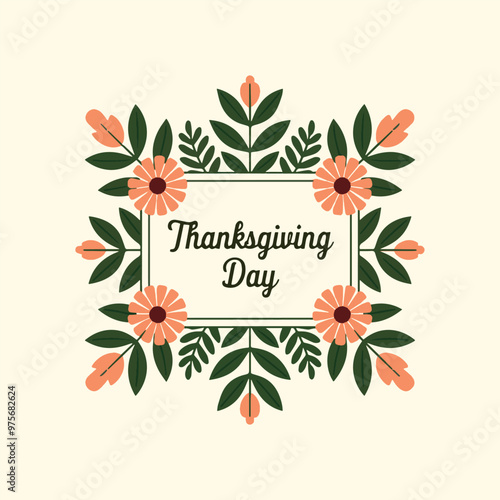 Charming Floral Thanksgiving Day Card with Elegant Script and Autumn Background, Elegant Thanksgiving Day Card with Floral Background