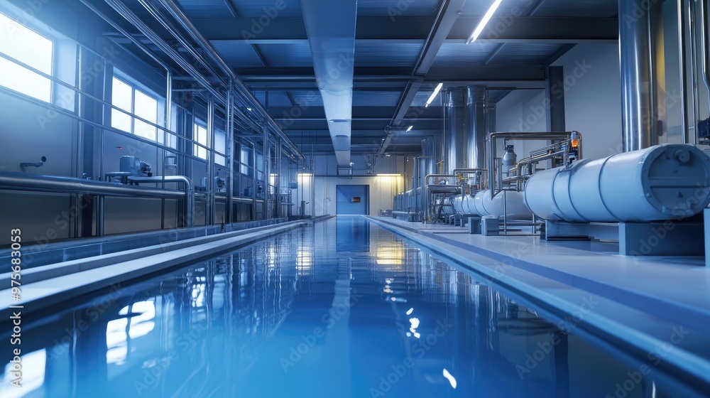 Fototapeta premium A wastewater treatment plant with a UV disinfection unit.