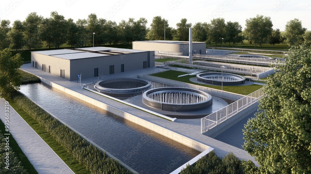 Fototapeta premium A wastewater treatment plant with a wastewater reclamation unit.