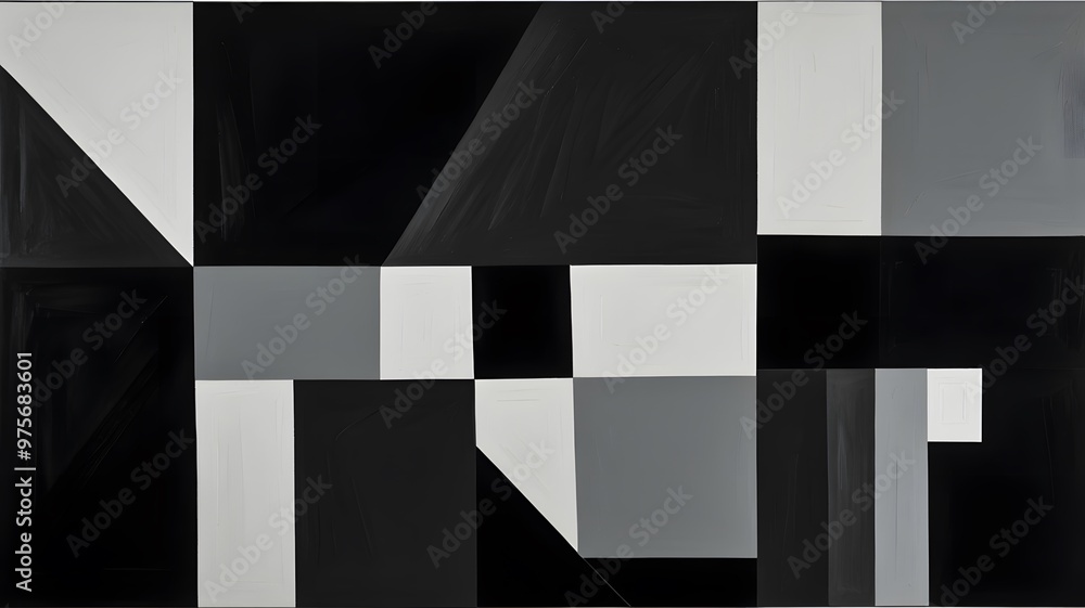 Modern Geometric Abstract Art in Black, White, and Gray Modern Geometric Abstract Art in Black, White, and Gray
