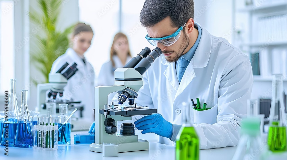 Male biomedical engineer in a research lab Male biomedical engineer in a research lab
