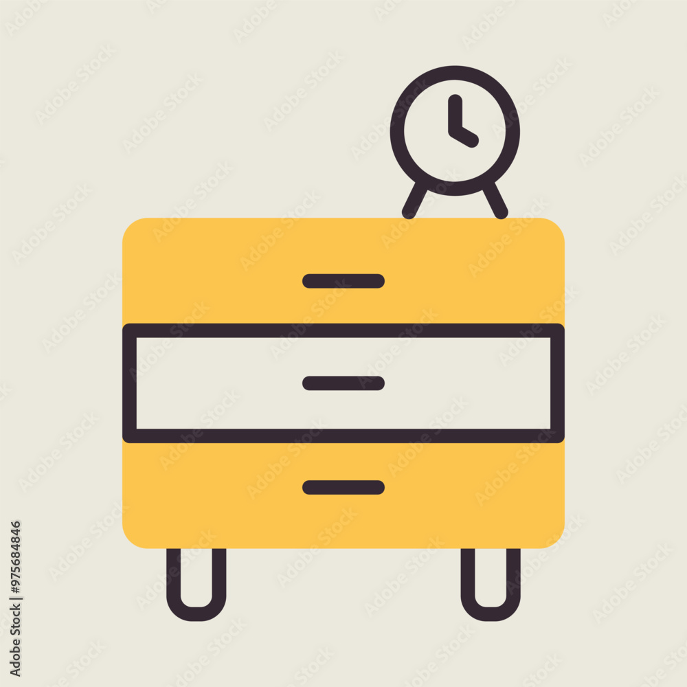 Bedside dresser and clock alarm vector icon Bedside dresser and clock alarm vector icon