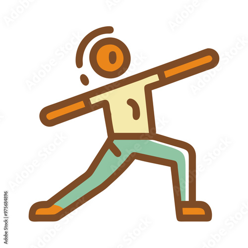 Stylized Person Doing Yoga Icon, Digital Detox Theme, 1970s Color Palette, Transparent Background