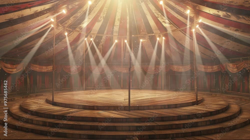 Empty Vintage Circus Tent with Red and White Striped Ceiling and ...