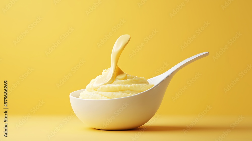 Gravy boat, pouring over mashed potatoes, 3D illustration, copy space for text, Gravy boat, pouring over mashed potatoes, 3D illustration, copy space for text,