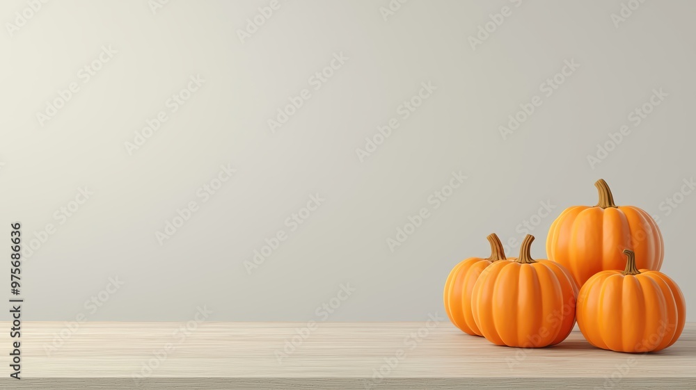 Pumpkin decorations, arranged on a festive table, 3D illustration, copy space for text, Pumpkin decorations, arranged on a festive table, 3D illustration, copy space for text,