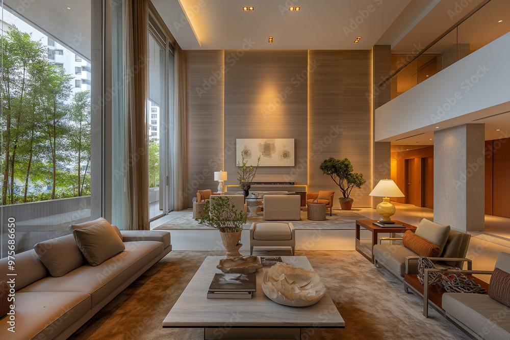 A modern room featuring a stylish interior design background with a contemporary aesthetic A modern room featuring a stylish interior design background with a contemporary aesthetic