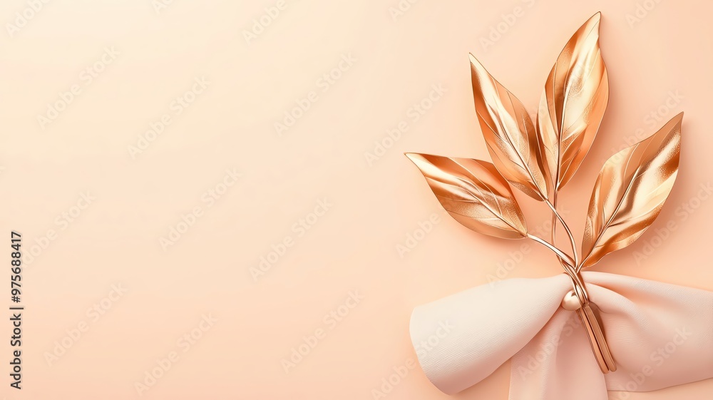 Fototapeta premium Thanksgiving napkin rings, shaped like leaves, 3D illustration, copy space for text,