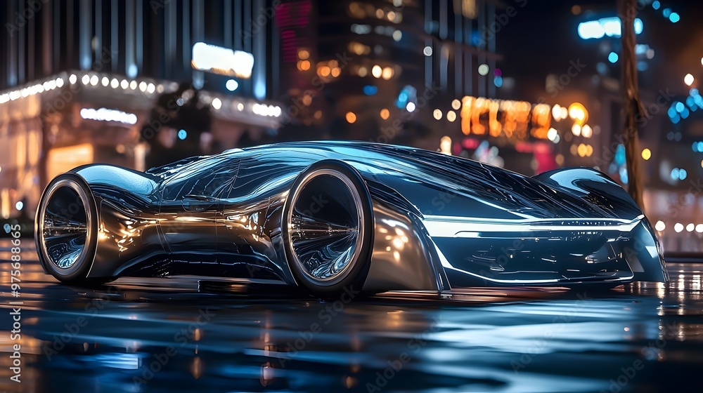 Futuristic Concept Luxury Electric Vehicle in Vibrant City Nightscape Futuristic Concept Luxury Electric Vehicle in Vibrant City Nightscape