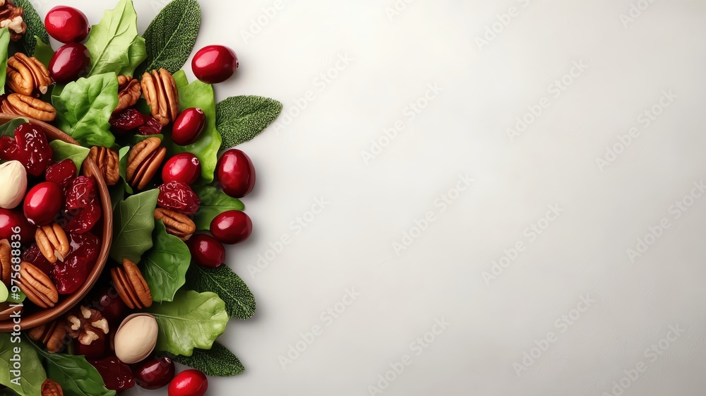 Thanksgiving salad, with cranberries and nuts, 3D illustration, copy space for text, Thanksgiving salad, with cranberries and nuts, 3D illustration, copy space for text,