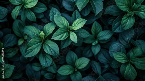 A vibrant bunch of green leaves set against a dark background