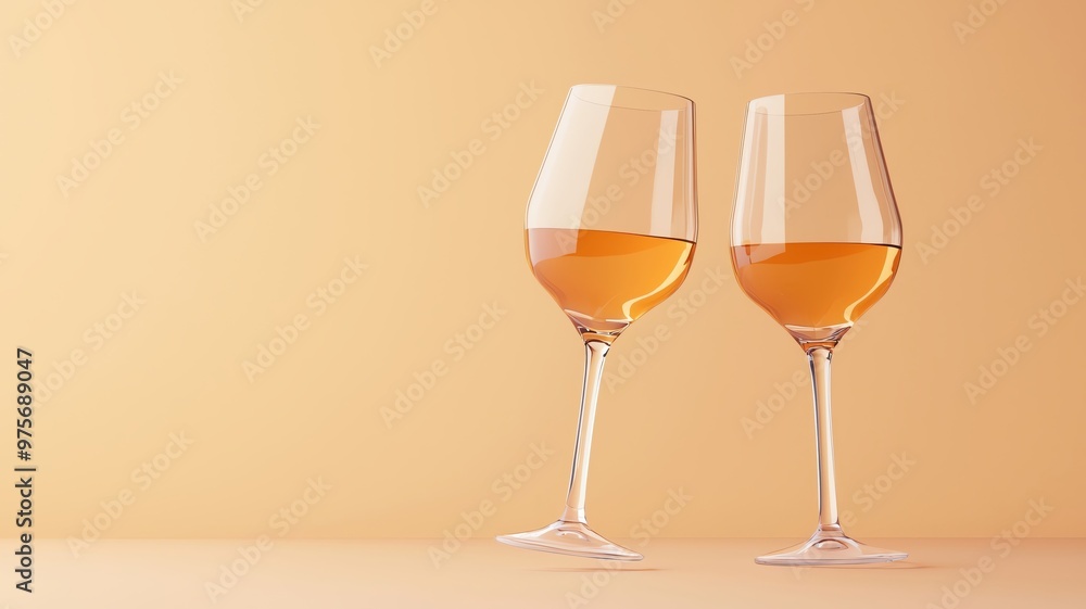 Thanksgiving wine glasses, clinking in celebration, 3D illustration, copy space for text,
