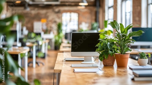 Wallpaper Mural Modern and Serene Corporate Workspace with Plants, Organized Desks, and High-Quality Equipment Torontodigital.ca