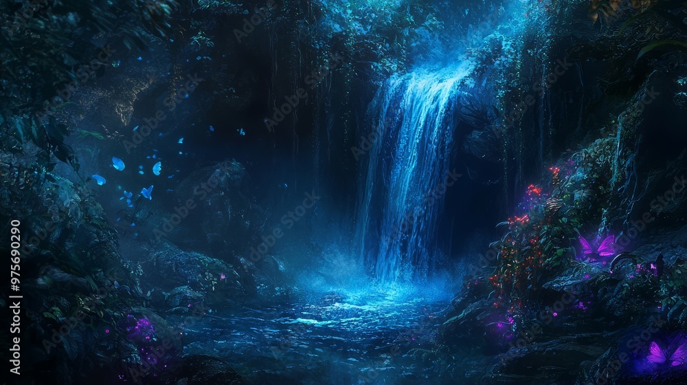 Mystical Waterfall Oasis in Enchanted Forest Mystical Waterfall Oasis in Enchanted Forest