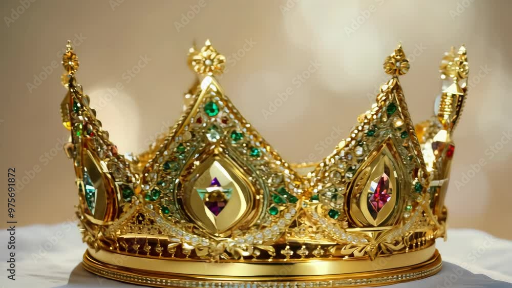 Golden King's Crown with Jewels in Luxurious Lighting, Blurred Background Golden King's Crown with Jewels in Luxurious Lighting, Blurred Background