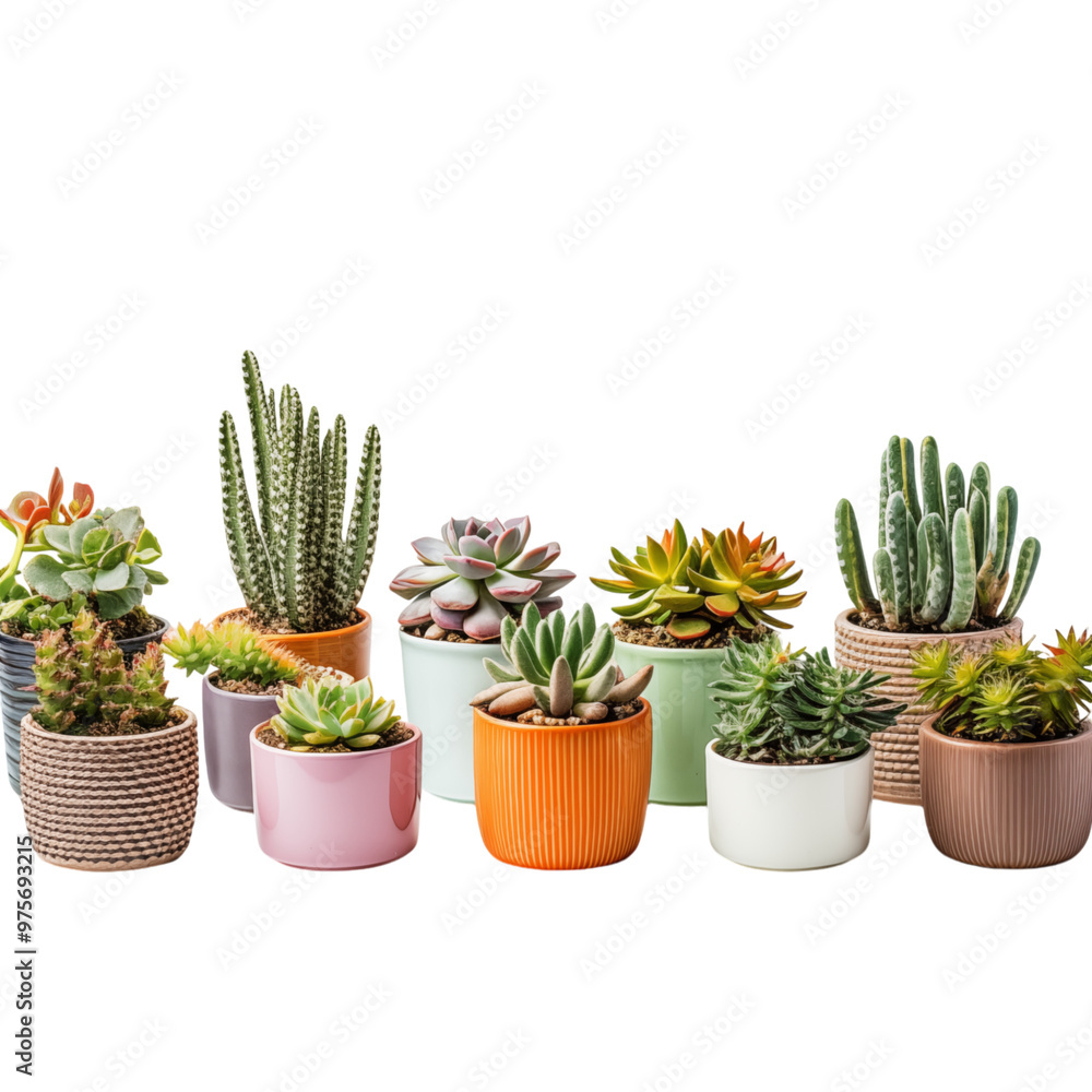 Collection Of Succulent Plants Arranged In Colorful PotsA beautiful arrangement of succulent plants displayed in various colorful pots Collection Of Succulent Plants Arranged In Colorful PotsA beautiful arrangement of succulent plants displayed in various colorful pots