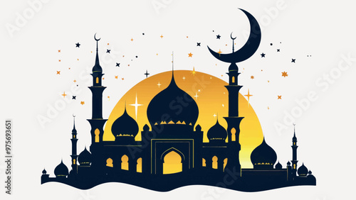 Elegant mosque silhouette sunset