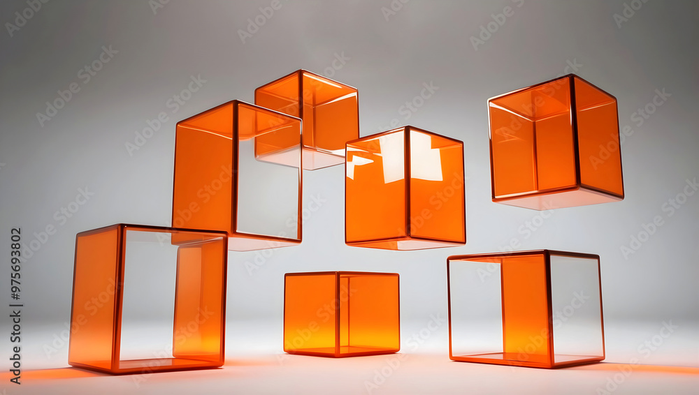 elegant aesthetic design, template with copy space area, abstract glass cubes isolated on clean background, blank advertising display
