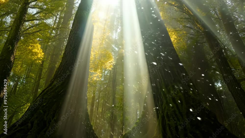 Sunlight Through Glowing Moss-Covered Tree with Sparkling Air Sunlight Through Glowing Moss-Covered Tree with Sparkling Air