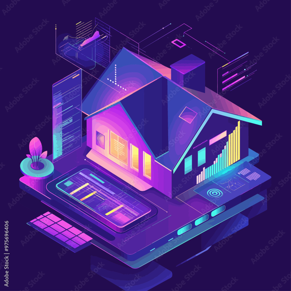 Fototapeta premium Smart Home Energy Dashboard Isometric Vector Illustration
