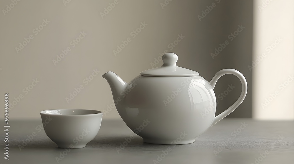 2. A classic white porcelain teapot with a matching cup 2. A classic white porcelain teapot with a matching cup