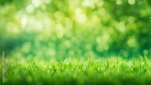 Green Grass Lawn Close-up with Empty Copy Space, Bokeh, Minimalistic Clean Background, Banner