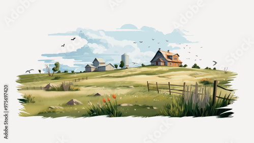 Scenic rural countryside landscape painting