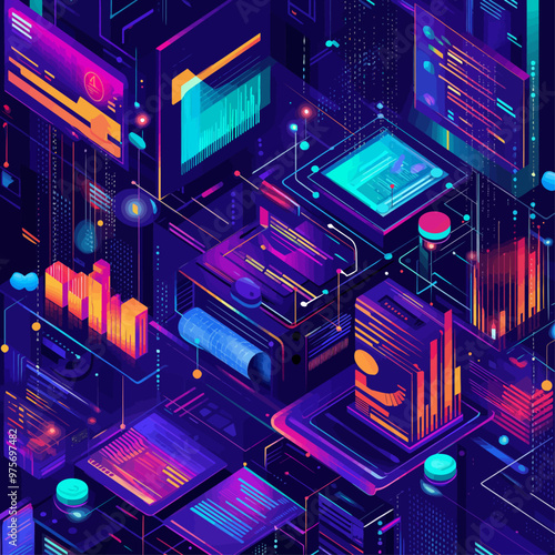 AI Fraud Analysis System Isometric Vector Illustration