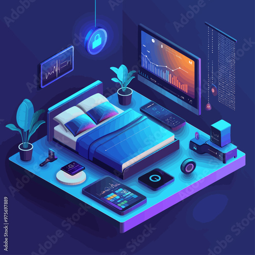 Isometric Health Monitoring Bedroom Smart Home Tech